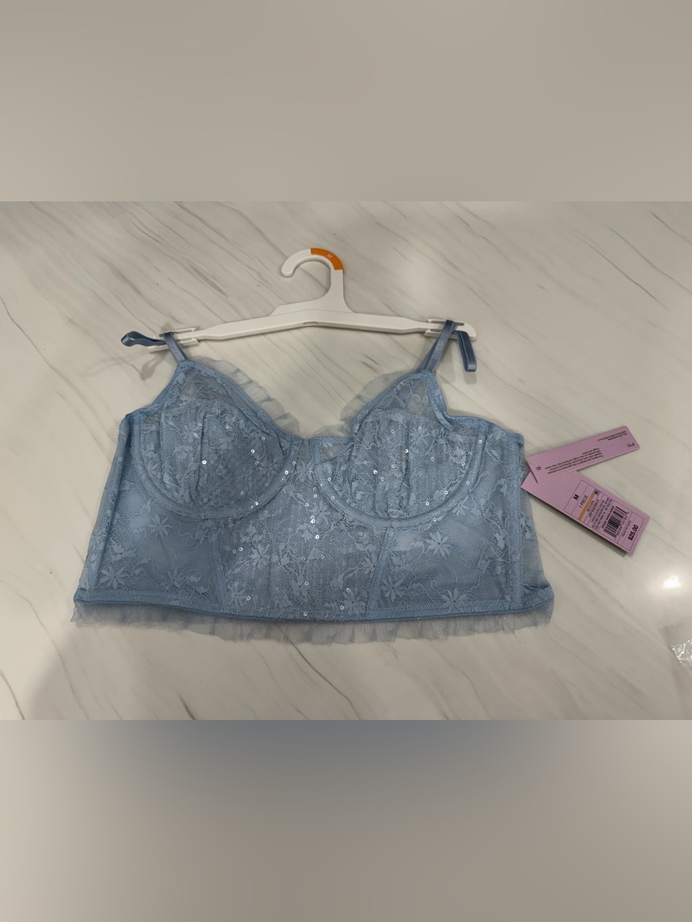 wild fable Light Blue Lace Sequin Longline Bralette Top